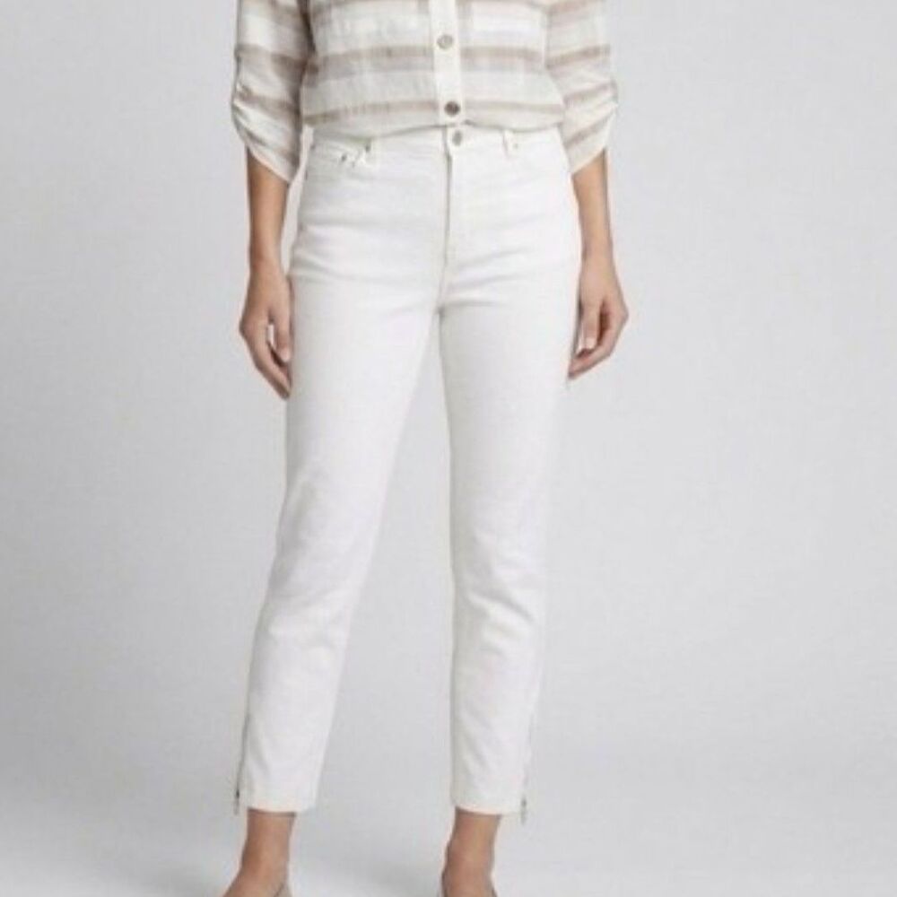 Frank Lyman 5 pocket Jeans Womens M Rhinestone White Bling Pants ankle zip  New